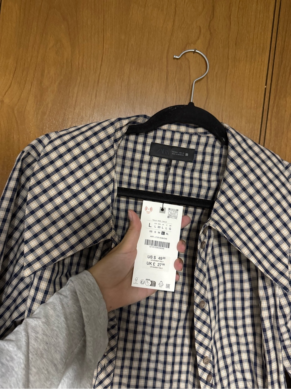 Zara Checkered Gingham Button Up Collared Top - Picture 4 of 5